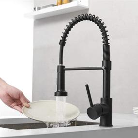 img 3 attached to OWOFAN Kitchen Faucets Commercial Solid Brass Single Handle Pull Down Sprayer Spring Kitchen Sink Faucet, Matte Black 9009R