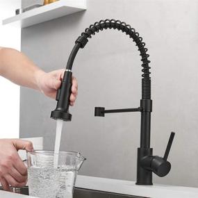 img 2 attached to OWOFAN Kitchen Faucets Commercial Solid Brass Single Handle Pull Down Sprayer Spring Kitchen Sink Faucet, Matte Black 9009R