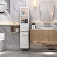 🚪 raintain ivory white freestanding bathroom cabinet: 2 open shelves, doors, ideal for living room, kitchen & entryway storage logo