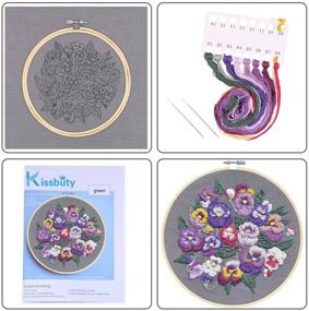 img 2 attached to Complete Embroidery Kit: Viola Cornuta Flowers Pattern, Cross Stitch Set with Embroidery Fabric, Bamboo Hoop, Color Threads, and Tools - by Kissbuty