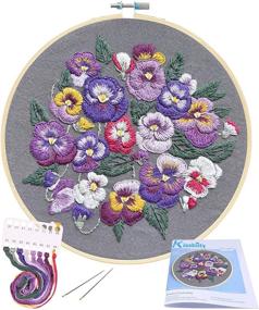 img 4 attached to Complete Embroidery Kit: Viola Cornuta Flowers Pattern, Cross Stitch Set with Embroidery Fabric, Bamboo Hoop, Color Threads, and Tools - by Kissbuty
