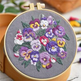 img 1 attached to Complete Embroidery Kit: Viola Cornuta Flowers Pattern, Cross Stitch Set with Embroidery Fabric, Bamboo Hoop, Color Threads, and Tools - by Kissbuty