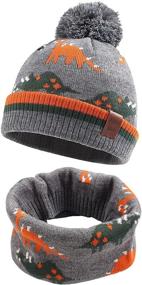 img 4 attached to Warm and Cute: Dino-themed Toddler Winter Knitted Beanie for Boys' Stylish Accessorizing