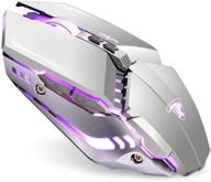 tenmos t12 rechargeable wireless gaming mouse - 2.4g silent optical wireless computer mice with changeable led light - compatible with laptop & pc - 7 buttons - 3 adjustable dpi (silver) logo