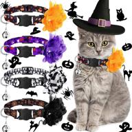 🐱 4 pieces halloween cat collar set: breakaway collars with bell, removable flowers, and spooky accessories, perfect for cat halloween party логотип