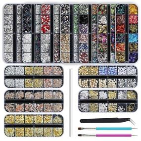 img 4 attached to 💎 Artdone 12 Boxes Nail Rhinestones Kit with Tweezers and Pen - Nail Gems, Diamonds, Studs, Crystals, Sequins for Professional Nail Art Supplies