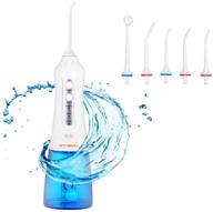 💧 cordless water flosser oral irrigator - professional dental teeth cleaner, portable & rechargeable, ipx7 waterproof, 3 modes, 5 replacement jet tips, 300ml detachable water tank logo