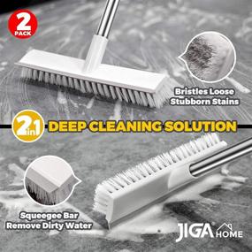 img 3 attached to 🧹 JIGA 2 Pack Long Handle Floor Scrub Brush - Stiff Bristle Scrubber for Deck, Bathroom, Tub, Tile, Grout, Kitchen, Pool, Patio, Garages - Gray