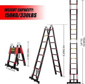img 3 attached to 🪜 BEETRO 16.5ft Aluminum Telescoping Ladder with Wheels: Portable A-Type Extension for Outdoor & Household Use - 330lb Capacity, Enhanced Durability and Safety with Balance Rod
