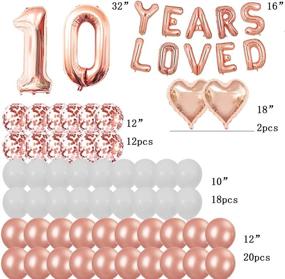 img 3 attached to 🎉 10 Years Loved Rose Gold Theme Kit - Perfect for 10th Birthday or Anniversary Party Decorations Supplies! Includes Rose Gold Latex Confetti Balloons, 16-inch Years Loved Foil Balloons, 32-inch Number 10 Rose Gold Succris