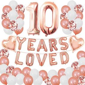 img 4 attached to 🎉 10 Years Loved Rose Gold Theme Kit - Perfect for 10th Birthday or Anniversary Party Decorations Supplies! Includes Rose Gold Latex Confetti Balloons, 16-inch Years Loved Foil Balloons, 32-inch Number 10 Rose Gold Succris