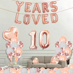 img 2 attached to 🎉 10 Years Loved Rose Gold Theme Kit - Perfect for 10th Birthday or Anniversary Party Decorations Supplies! Includes Rose Gold Latex Confetti Balloons, 16-inch Years Loved Foil Balloons, 32-inch Number 10 Rose Gold Succris