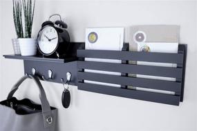img 3 attached to 📫 Black Wood Wall Mail and Key Holder - Ballucci Coat Rack with Mail Sorter Organizer and 3 Metal Key Hooks for Entryway, Mudroom, Kitchen, Office