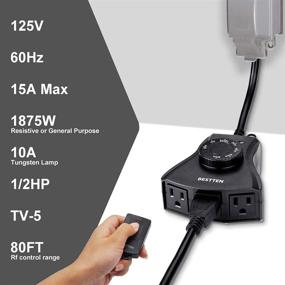img 2 attached to ⚡️ Enhanced Outdoor Convenience: BESTTEN Remote Control Outlet with Dusk to Dawn, Photocell Countdown Timer, 3 Grounded Outlets, ETL/FCC Certified, Black