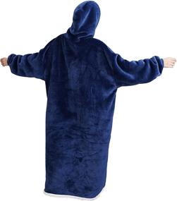 img 2 attached to Stay Warm and Cozy: Dark Blue Long Wearable Blanket Sweatshirt for Women & Men with Giant Pocket and Sleeves