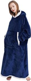 img 4 attached to Stay Warm and Cozy: Dark Blue Long Wearable Blanket Sweatshirt for Women & Men with Giant Pocket and Sleeves