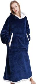 img 3 attached to Stay Warm and Cozy: Dark Blue Long Wearable Blanket Sweatshirt for Women & Men with Giant Pocket and Sleeves