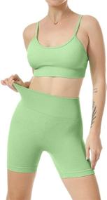 img 2 attached to JNINTH Women's Seamless Yoga Set - 2 Piece Workout Sports Bra and High Waist Shorts Legging Outfit Tracksuit