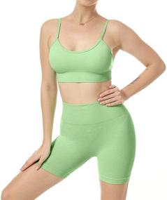 img 3 attached to JNINTH Women's Seamless Yoga Set - 2 Piece Workout Sports Bra and High Waist Shorts Legging Outfit Tracksuit