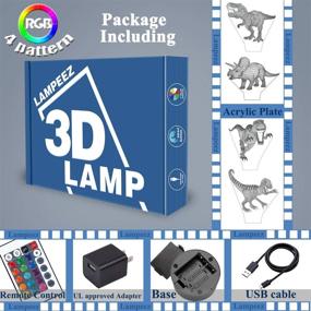 img 1 attached to 🦖 Лампа Lampeez 3D Dinosaur Lamp Kits - Ночная лампа с иллюзией света и пультом дистанционного управления, 4 рисунка, 16 цветовых режимов, декоративная лампа для детей - Подарки с динозаврами.