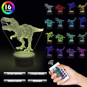 img 3 attached to 🦖 Лампа Lampeez 3D Dinosaur Lamp Kits - Ночная лампа с иллюзией света и пультом дистанционного управления, 4 рисунка, 16 цветовых режимов, декоративная лампа для детей - Подарки с динозаврами.