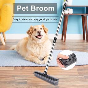 img 3 attached to 🧹 59-Inch Adjustable Push Broom: Soft Bristle Rubber Sweeper for Pet Hair & Various Surfaces - Non-Scratch Bristles, Squeegee Edge, Ideal for Carpets, Floors, Tiles, Windows Cleaning (Black)