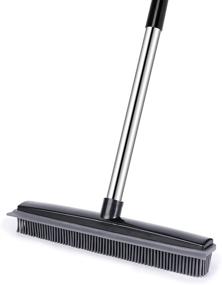 img 4 attached to 🧹 59-Inch Adjustable Push Broom: Soft Bristle Rubber Sweeper for Pet Hair & Various Surfaces - Non-Scratch Bristles, Squeegee Edge, Ideal for Carpets, Floors, Tiles, Windows Cleaning (Black)