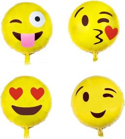 img 1 attached to 🎈 16-Pack Emoji Balloon Happy Birthday Party Set: Mylar Foil 18 Inch Helium Reusable Balloons for Congratulation Decoration, Anniversary, Festival, Graduation & More!