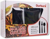 🍴 200 count black disposable plastic cutlery set - 80 forks, 60 spoons, 60 knives - combo utensils for any occasion logo