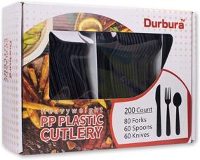 img 4 attached to 🍴 200 Count Black Disposable Plastic Cutlery Set - 80 Forks, 60 Spoons, 60 Knives - Combo Utensils for any Occasion