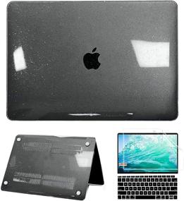 img 4 attached to AOKILOM MacBook Air 13 inch Case Compatible with Touch ID 2021 2020 2019 2018 Release A2337 M1 A2179 A1932, Black Transparent Shining Hard Shell Case with Keyboard Cover & Screen Protector