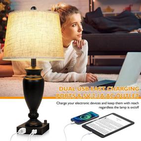 img 3 attached to Modern Set of 2 Table Lamps with USB Ports - Dimmable, Cream Fabric Shade, E26 Bulbs Included - Perfect for Bedroom, Living Room, Hotel