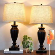 modern set of 2 table lamps with usb ports - dimmable, cream fabric shade, e26 bulbs included - perfect for bedroom, living room, hotel логотип