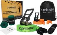 🌳 60 ft primeful slackline kit with overhead training line, arm trainer, wide tree protectors, ergonomic ratchet, carry bag, and instruction manual – family-friendly setup for kids, adults, and everyone logo