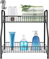 🌶️ 2 tier spice rack organizer for countertop - black | kitchen & bathroom storage shelf with hooks logo