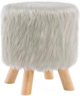 🦶 apicizon foot stool: soft furry round ottoman with natural wood legs - grey. perfect for bedroom, living room, kid's room! logo