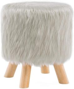 img 4 attached to 🦶 Apicizon Foot Stool: Soft Furry Round Ottoman with Natural Wood Legs - Grey. Perfect for Bedroom, Living Room, Kid's Room!