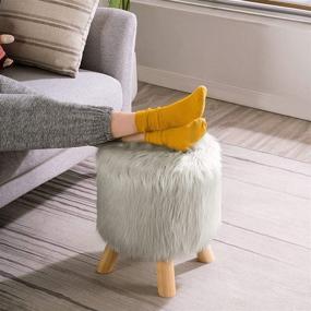 img 3 attached to 🦶 Apicizon Foot Stool: Soft Furry Round Ottoman with Natural Wood Legs - Grey. Perfect for Bedroom, Living Room, Kid's Room!