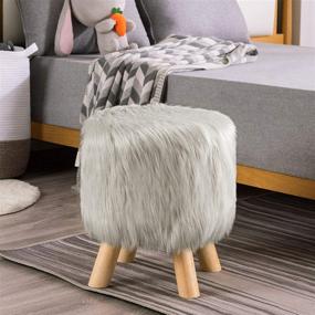 img 1 attached to 🦶 Apicizon Foot Stool: Soft Furry Round Ottoman with Natural Wood Legs - Grey. Perfect for Bedroom, Living Room, Kid's Room!