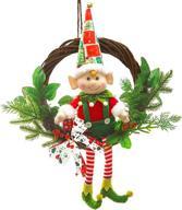 plush elf christmas wreath - 13'' front door and wall decoration for elf theme, christmas window home décor логотип