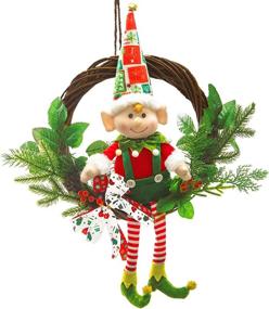 img 4 attached to Plush Elf Christmas Wreath - 13'' Front Door and Wall Decoration for Elf Theme, Christmas Window Home Décor