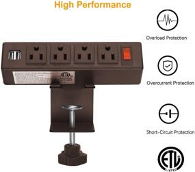 img 2 attached to 💡 Удобная настольная зажимная полоса с USB-портами, 4 розетками переменного тока и длинным силовым кабелем (коричневый)