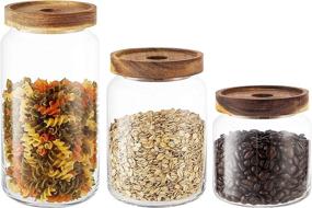 img 4 attached to 🍯 KMwares Clear Glass Food Jars/Canisters with Airtight Acacia Wood Lids - Set of 3, Ideal for Kitchen/Bathroom/Pantry Storage, Serving Pasta, Candy, Snacks, Tea, Coffee, and Dry Food