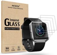 📱 top-rated (pack of 4) tempered glass screen protector for fitbit blaze smart watch - akwox 0.3mm 2.5d high definition 9h premium clear screen protective film logo