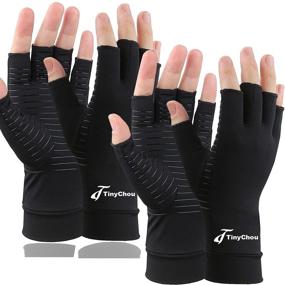 img 4 attached to 🧤 Relieve Arthritis and Carpal Tunnel Pain with 2 Pairs Copper Compression Gloves for Men and Women - Medium Size (Black, 2 Pairs Pack)