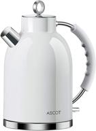 🔌 ascot electric kettle stainless steel – fast boiling tea kettle 1.7l, 1500w, bpa-free, cordless, auto shutoff, boil-dry protection, white логотип