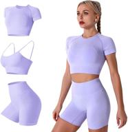 🏋️ seamless yoga sets for women: 2-piece workout crop top with high waisted running shorts - activewear essentials logo