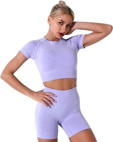 img 2 attached to 🏋️ Seamless Yoga Sets for Women: 2-Piece Workout Crop Top with High Waisted Running Shorts - Activewear Essentials