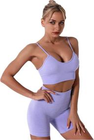 img 3 attached to 🏋️ Seamless Yoga Sets for Women: 2-Piece Workout Crop Top with High Waisted Running Shorts - Activewear Essentials