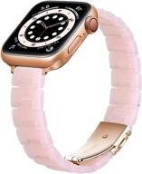 утонченный ремешок ouheng из смолы совместимый с браслетами для apple watch 41 мм 40 мм 38 мм 45 мм 44 мм 42 мм, легкий тонкий ремешок с металлической пряжкой для iwatch se series 7/6/5/4/3/2/1 - розовый/розовое золото, 41 мм 40 мм 38 мм логотип